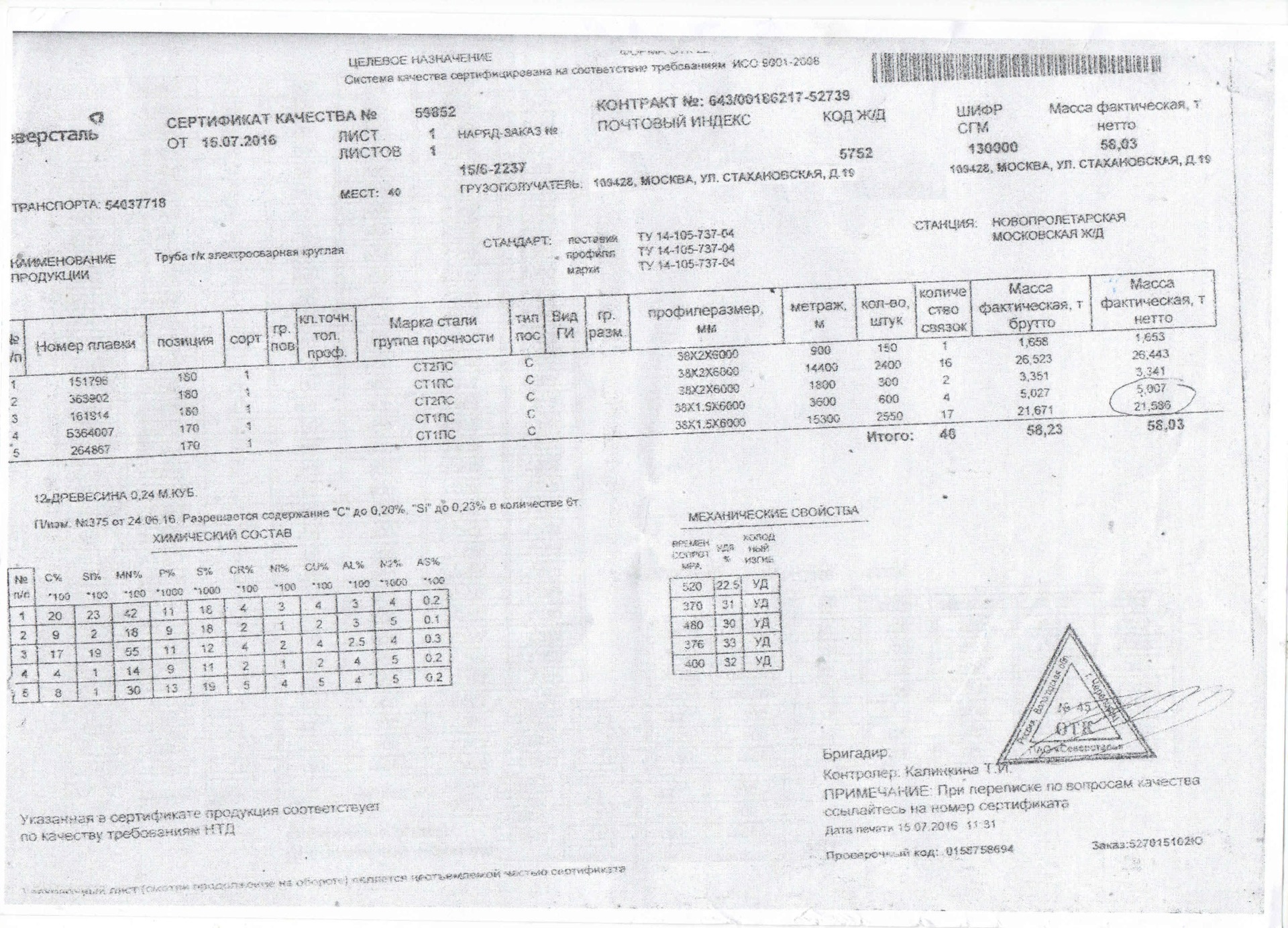 Сертификаты качества на трубы нержавеющие стальные?